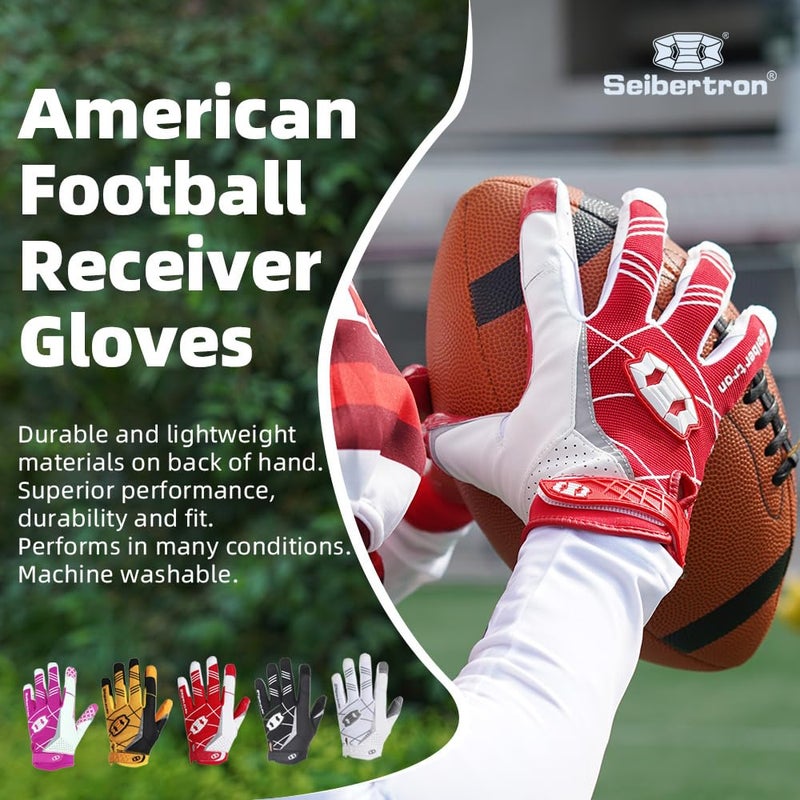 Seibertron Pro 3.0 Elite Ultra-Stick Sports Receiver Glove Football Gloves Youth and Adult (Red, S) - Image 2